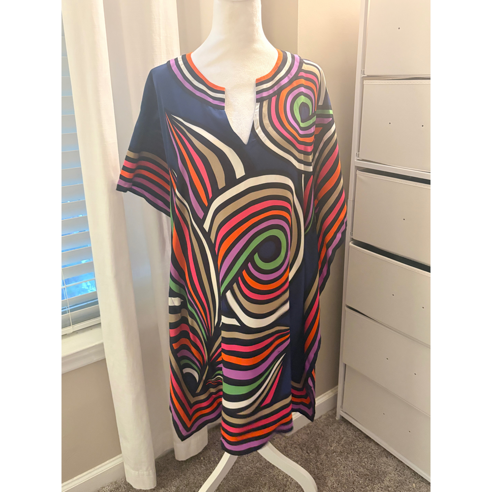 Trina Turk Multicolor Swirl Print Kaftan silk in Blue - Picture 4 of 6